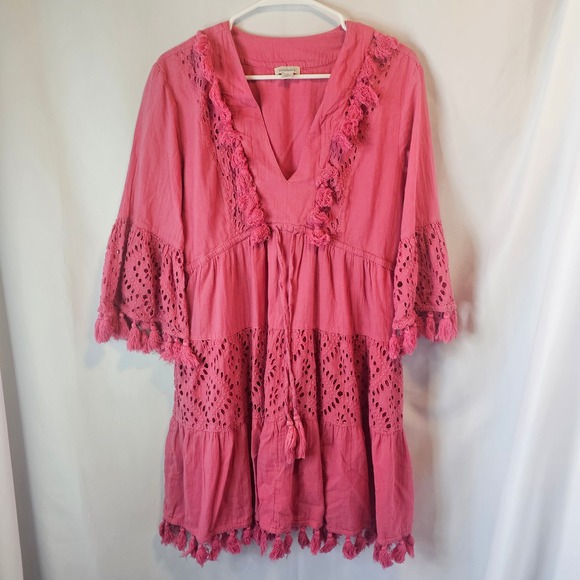 Sundance Dresses & Skirts - Sundance Pink Cotton Eyelet Lace‎ Tassel Boho Mini Dress Womens XS Rose